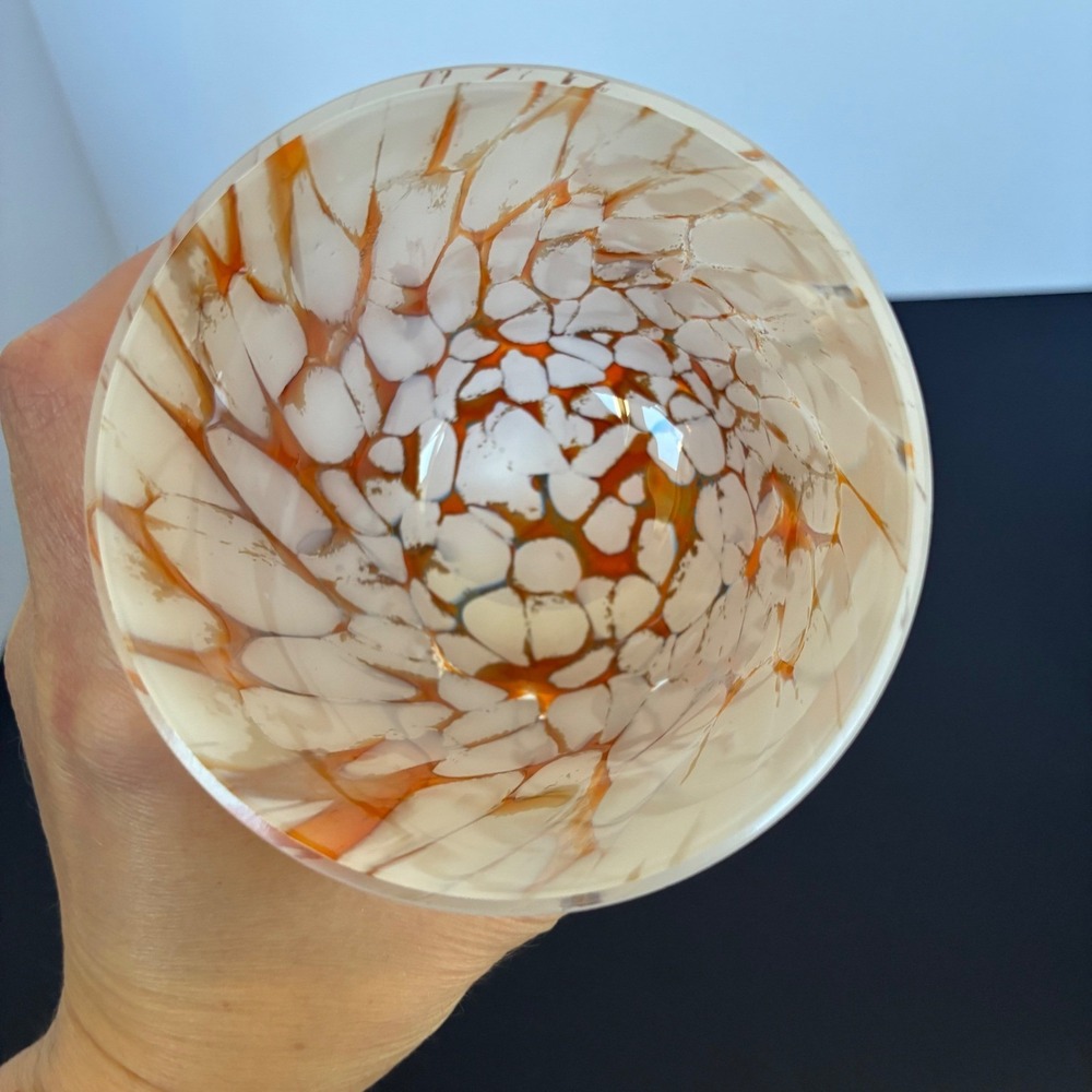 Zorza Glass Tumbler White Orange Hand Made Poland Art Glass MCM Barware - Picture 4 of 7
